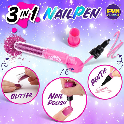 7-12, 315Pcs Pack 17.91Wx12.4L Kids Nail Kit for Girls Ages FunKidz Ultimate Nail Polish Pens Combo Size Glitter