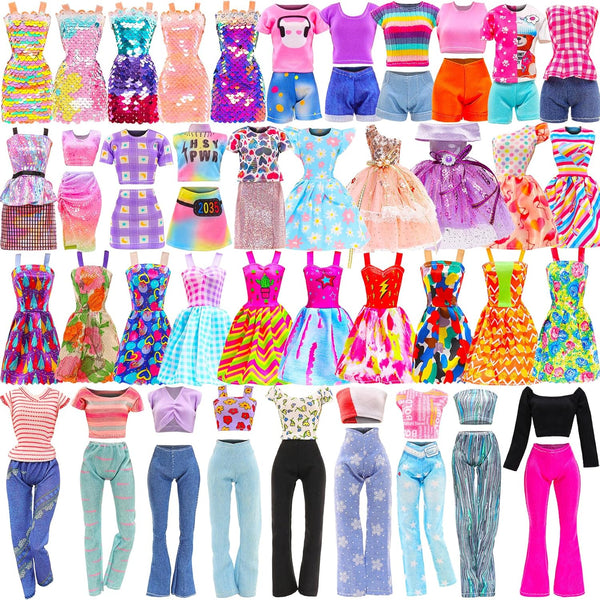 15 Set Doll Clothes for 11.5 Inch Dolls, 2 Sequins Dresses & 6 Outfits, Tops, Pants/Shorts/Skirts