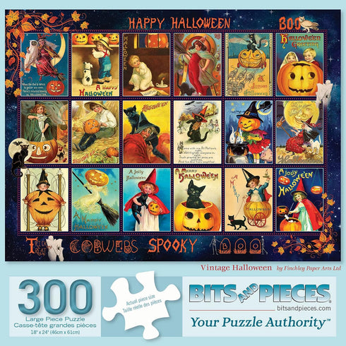 Bits and Pieces Vintage Halloween 300 Piece Jigsaw Puzzle for Adults 18" x 24" - Halloween Pumpkin Collage by Finchley