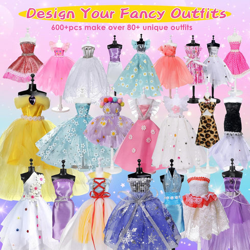 YEETIN Fashion Designer Kits for Girls Ages 6+, 600+Pcs Kids Sewing Kits, Arts & Crafts Set, Doll Clothes Making, Learn to Sew Gifts for Birthday by YEETIN