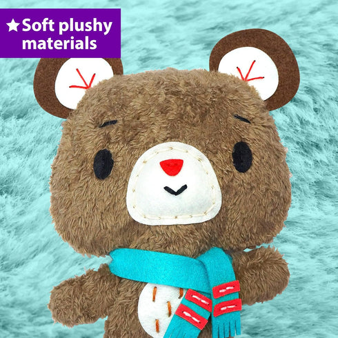 7 8 9 10 11 12 3 KRAFUN Sewing Kit for Kids Age Beginner My First Art & Craft, Includes Stuffed Animal Dolls Teddy