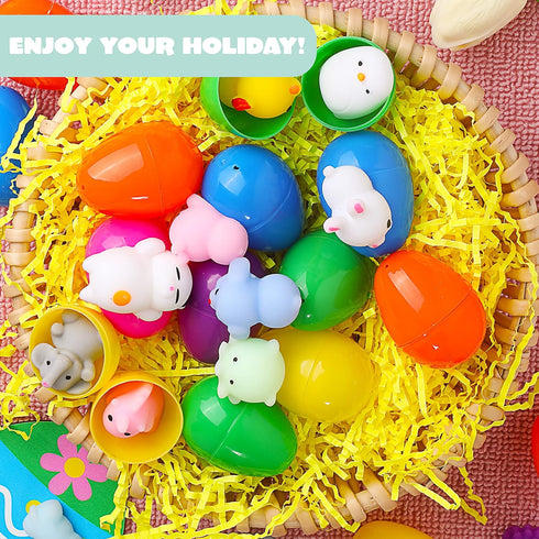 24 JOYIN Pcs Easter Prefilled Eggs with Mochi Squishy Toys, Kawaii Stress Reliever Squishy Toy for Easter Theme Egg