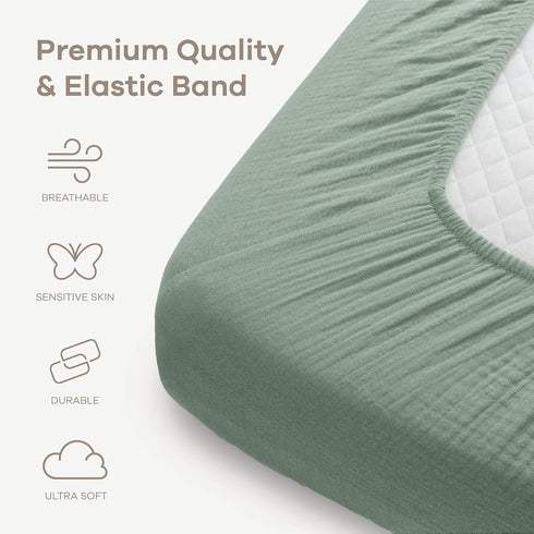 Comfy Cubs Large Muslin Crib Sheet and Baby Blanket Bundle - Green/White