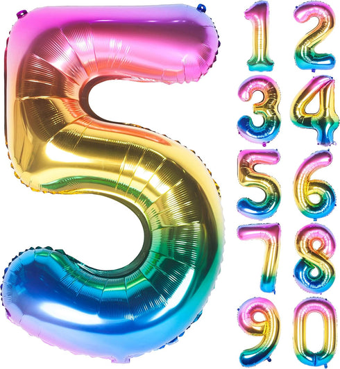 40 Inch Rainbow Digit Helium Foil Birthday Party Balloons (Dark Rainbow 5)