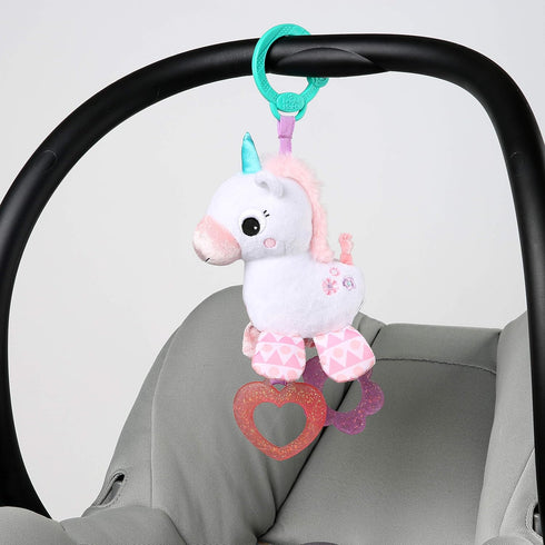 0 Bright Starts Unicorn Sparkle & Shine Plush Take-Along Stroller or Carrier Toy, Ages Month+, Pink