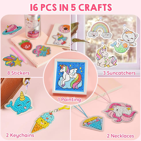 16 5D 6-12, 6, 7, 8+ Klever Kits Projects Gem Painting, Kids Diamond Art Kit for Kids with Diamond, Arts and Crafts