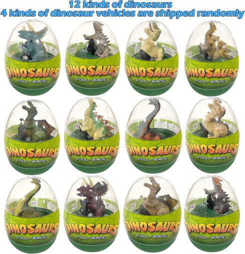 4 Pack Jumbo Dinosaur Eggs with Dinosaur Pull Back Cars Inside, Dinos Vehicles Toys for Kids Boys Girls