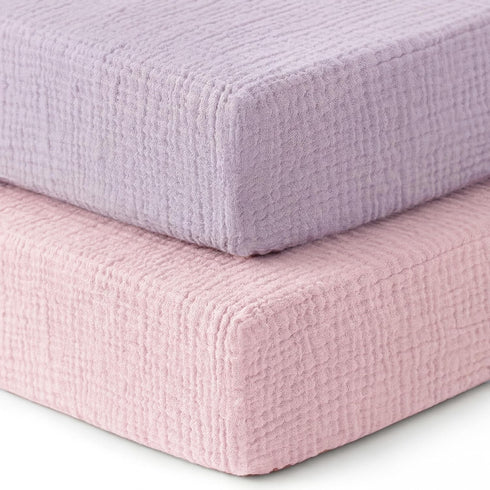 Pro Goleem Muslin Pack n Play Sheets for Girls, Soft Breathable Cotton