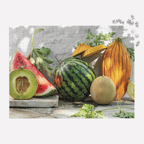 Galison Melons from The Vine - 1000 Piece Puzzle - Mediterranean Still Life of Summer Melons