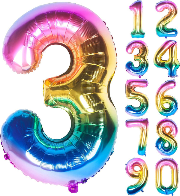 40 Inch Rainbow Digit Helium Foil Birthday Party Balloons (Dark Rainbow 3)