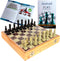 StonKraft 10" X 10" Chess Board Game Set with Wooden Base & Stone Inlaid Pieces