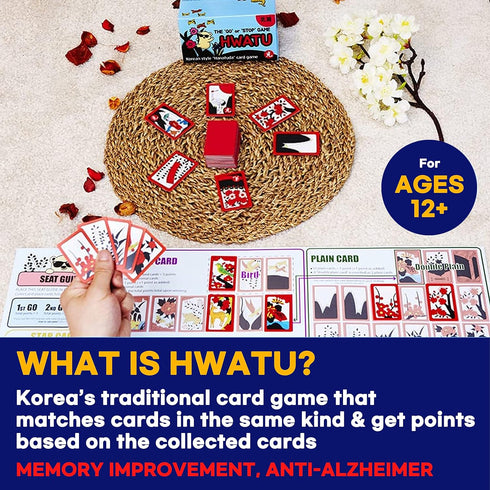GEEKBEAR Hwatu - Korean Flower Card Game, Hanafuda Go Stop HWATOO - New Year Board Game from Minari Movie