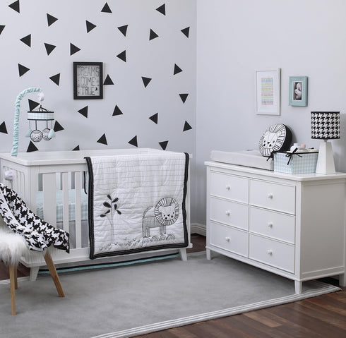 NoJo Roar Nursery Lamp & Shade - Black, White, Aqua