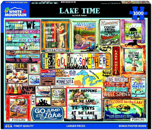 1000 24"x30" White Mountain Piece Jigsaw Puzzle Lake Lover Quote Collage Puzzles with Large Pieces Gift for Adults