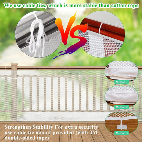 Child Safety Net, Durable Banister Guard for Baby Proofing Stairs, Easy to Install Stair Netting for Kids & Pets