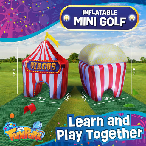 Set 13-Piece 6+ FunPark Inflatable Mini Golf Course with Adjustable Clubs, Balls, Putting Cups, Green Mats and Themed