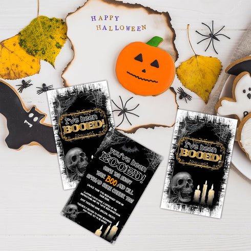 Halloween Party Game - You've Been Booed! Game Kit, Double-Sided Skull and Candles Theme, Pack of 50