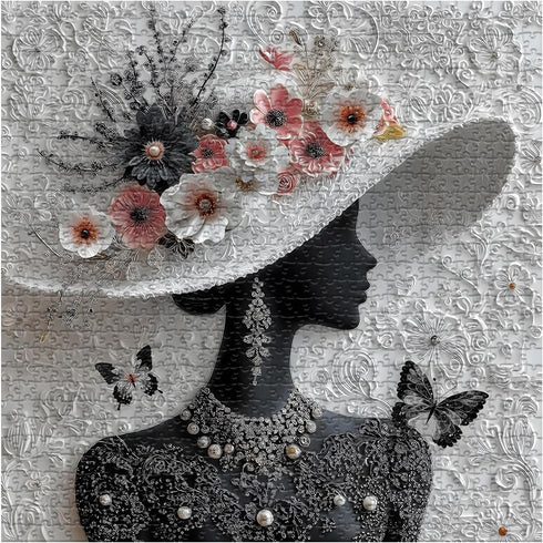 PICKFORU 1000 Impossible Puzzles for Adults Pieces, Floral Muse Puzzle Elegant Lady,Beauty Flower Woman Puzzle Black