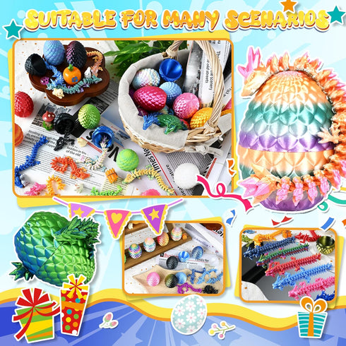 12P 3D Drofex Easter Printed Dragon Eggs, Mystery Crystal Dragon Egg for Easter Basket Stuffers, Unique Easter Toys