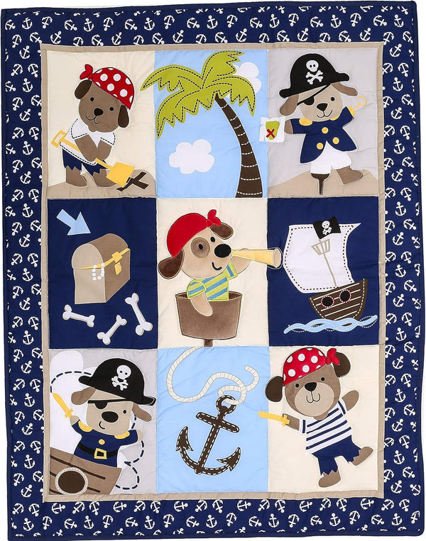 CribMATE Nursery Crib Quilts Cartoon Blue Bear Pirates Baby Girl Baby Boy Nursery