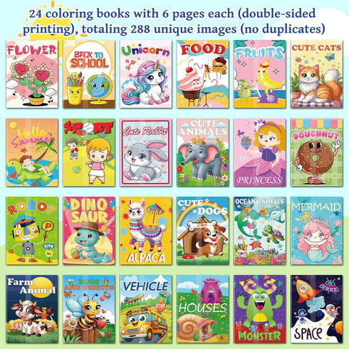 24 Pack 4-12 Set Kalysky Mini Coloring Books with Stackable Rainbow Crayons for Kids Ages | Birthday Party Favors