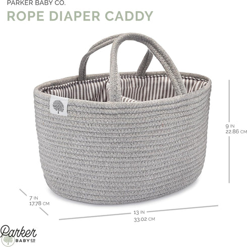 Parker Baby Rope Diaper Caddy Organizer - Nursery Storage Bin and Car Organizer for Diapers and Baby Wipes - Diaper