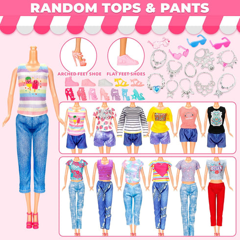 46 Pcs Doll Clothes and Accessories Kit, Including 2 Princess Gowns, 4 Fashion Dresses, and More