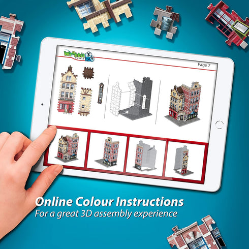 Wrebbit3D 3D 295 Hotel Puzzle | Urbania Collection | Jigsaw Puzzle Pieces | Charming and Unique Streetscape of a Small