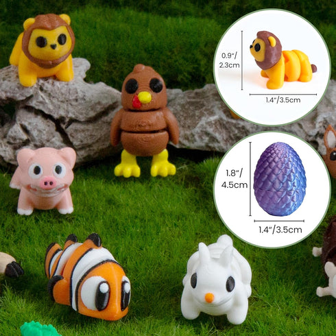 21 3D 21 Monjita Pcs Printed Easter Eggs with Pcs Mini Animal Figurines Inside, Flexible Articulated Fidget Wigglitz