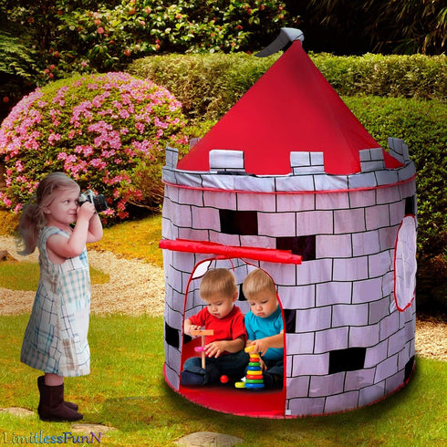 LimitlessFunN Knight Castle Pop Up Kids Play Tent, Indoor Castle Playhouse for Boys, 41" D x 41" W x 53" H