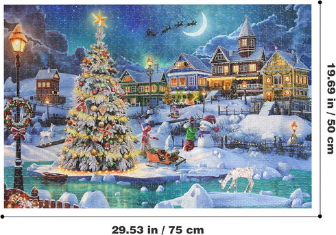 Becko US Puzzles 1000 Piece for Adults and Kids, Wooden Jigsaw Puzzles, Christmas Holiday Snow Scene