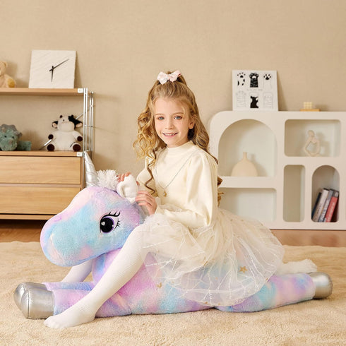 EARTHSOUND Giant Unicorn Plush Toy, Jumbo 43" Winged Unicorn, Cute Huge Fluffy Fat Plushie, Gifts for Kid