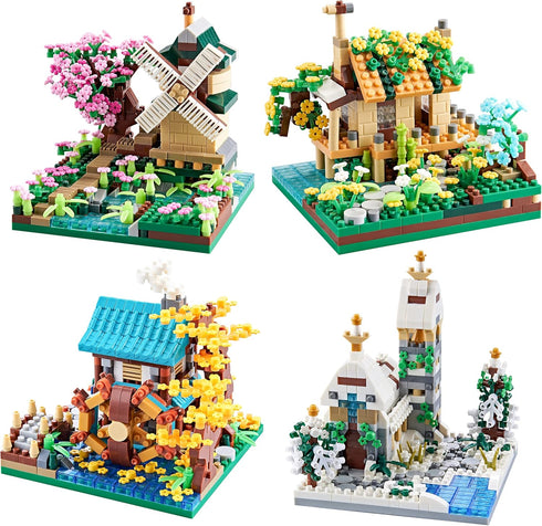 Four Seasons Flower House Botanical Collection, 4 Models Micro Mini Blocks Building Set for Kids and Adults