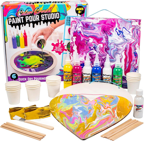 Original Stationery Color Craze Paint Pour Studio, Pour Painting Kit with Art Supplies for Kids Ages 8, Fun Painting