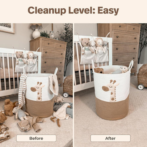 20"x15" Baby Laundry Basket & Nursery Hamper Large Giraffe Baby Hamper for Nursery Decor, Tall Woven Rope Dirty Clothes
