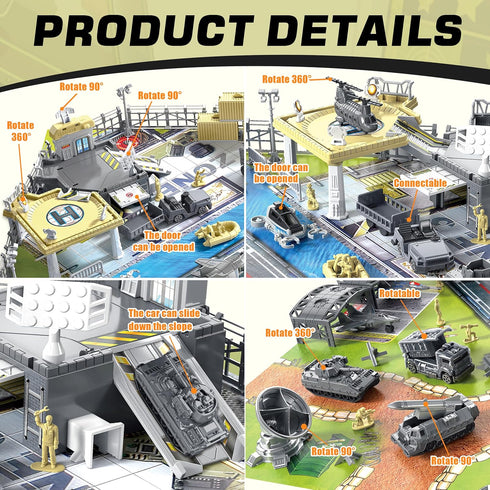 Playset, 11 3 4 5 Military Base Building Army Toys with Vehicles Airplane Helicopter Fighter Jet Army Men Action