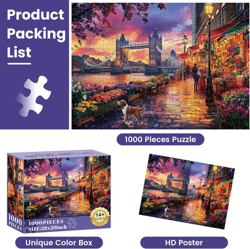 1000 1000 28*20 Piece Puzzle for Adults, Tower Bridge of London Puzzles, Street Scenes Jigsaw Puzzles Pieces, Fun