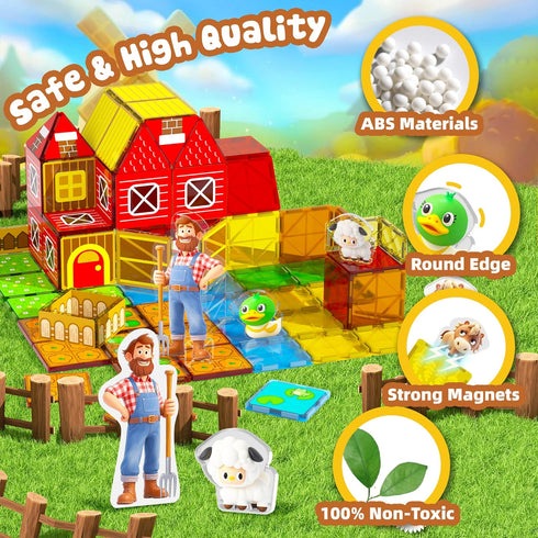 3-5, 4-8 GobiDex Magnetic Tiles with Farm Animals Building Blocks, STEM Sensory Toys for Indoor, Outdoor, and Travel
