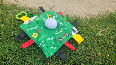 Baby Jack & Co 10x10” Golf Sports Lovey - Sensory Plush Blanket & Stroller Toy for Learning Shapes, Letters & Colors