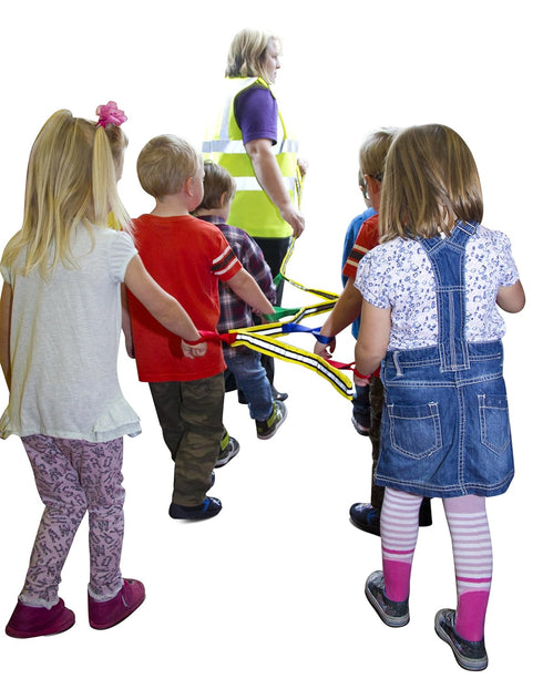 Grab & Go Children's Walking Rope for 6 Kids, Teacher Designed with Extra Safety Features & Learning Games Guide
