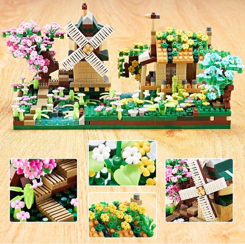 Tree House River Windmill and Port Cabin Model Assembly Blocks Creative DIY Decorative presents for Girls Street View Children and Adults