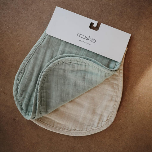 mushie Muslin Baby Burp Cloths Set of 2 | 100% Organic Cotton (Roman Green/Fog)
