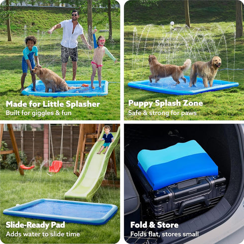 72" Summer SLOOSH Non-Slip Splash Pad Sprinkler - Water Toys Sprinkler Mat for Kids Toddlers Dogs, Outdoor Backyard