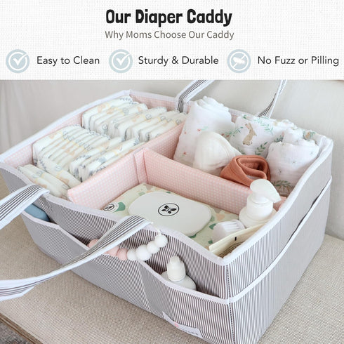 Lily Miles Baby Diaper Caddy - Organizer Tote Bag for Baby Girl Essentials - Baby Shower Basket - Nursery Must Haves