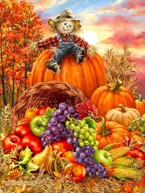 Springbok Harvest Cornucopia 500 Piece Jigsaw Puzzle with Colorful Thanksgiving Illustration