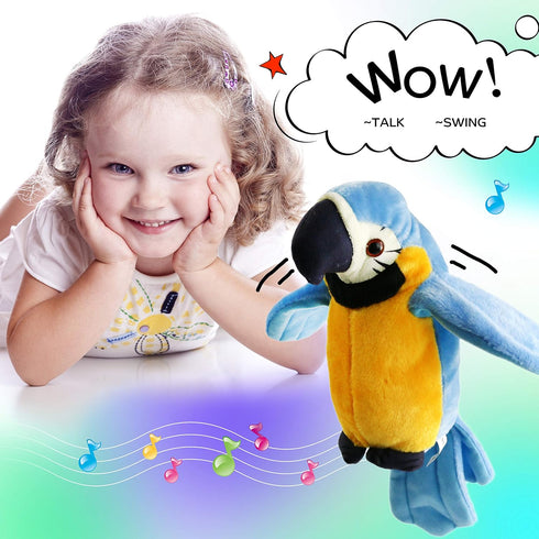 Houwsbaby 9'' Blue Electronic Musical Talking Parrot Plush Toy - Interactive Toy, Recording Stuffed Animal for Kid Girl