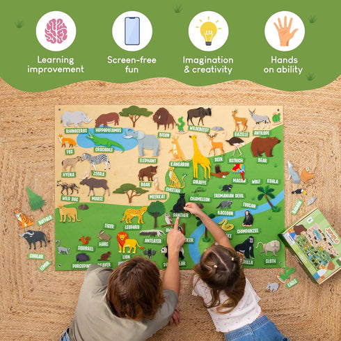 116 3-8 BONNYCO Felt Board for Toddlers with Jungle Animals Figures. Montessori and Sensory Toys, Birthday Gifts
