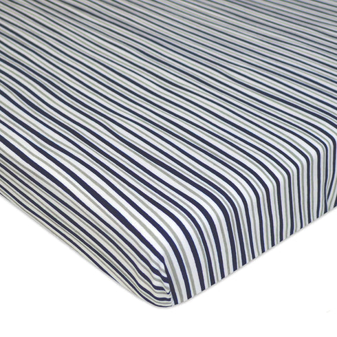 American Baby Company 100% Natural Cotton Fitted Mini Crib Sheet, Navy Fun Stripe, 38" x 24"