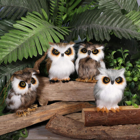 Mini Owl Plush Toy - 6 Pieces, 3.2 Inch Christmas Hanging Ornaments, Woodland Gray White