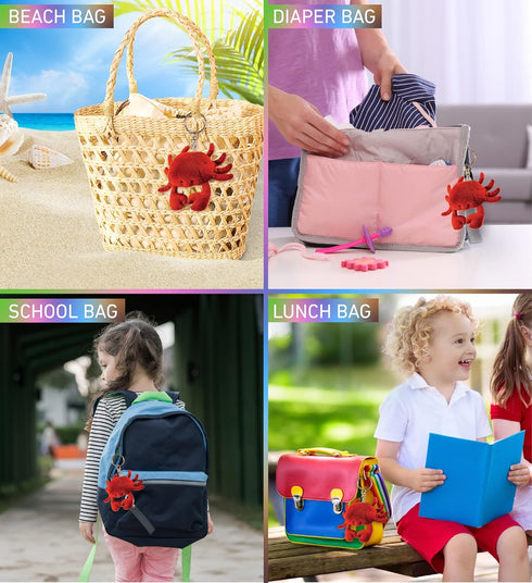 Backpack 4 Inches Puzzled Red Crab Plush Keychain Stuffed Animal Toy - Soft Ocean Life Animal Crab Charm Keyring, Cute